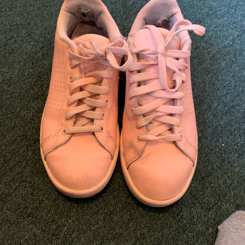 Baby pink adidas cloud foam sneakers